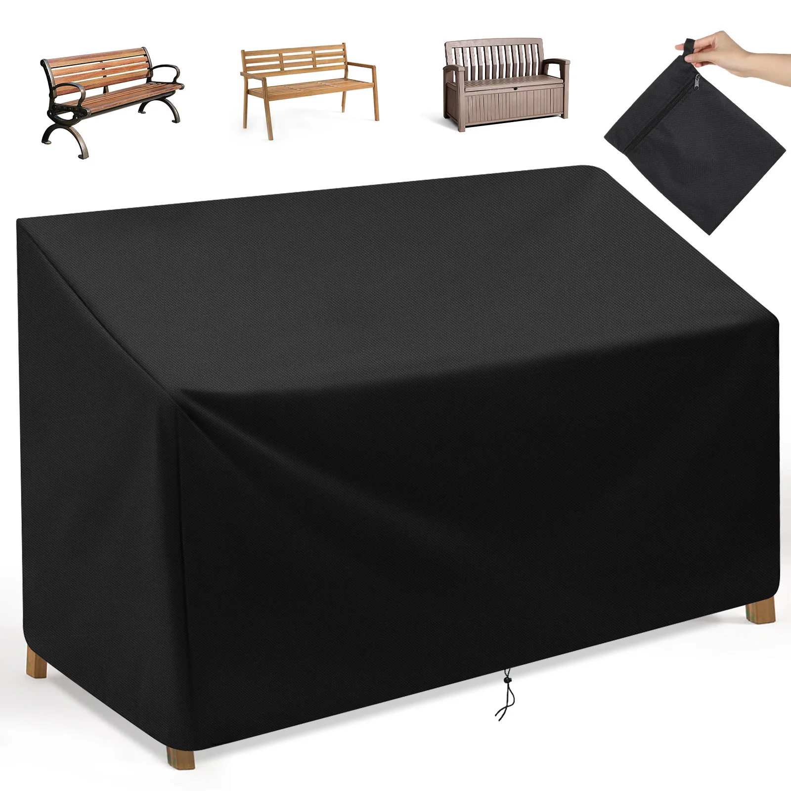 Outdoor Bench Cover 600D Oxford Cloth 2-Seater Patio Bench Furniture Cover All Weather Resistant Bench Cover For Patio Furniture