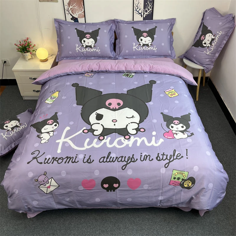 Duvet Cover Kuromi Purple Style Children's Adult Animation Single Double Soft and Comfortable One Quilt Cover Two Pillowcases