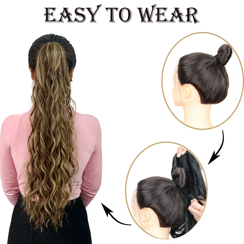 26Inch Synthetic Long Ponytail Extension Water Curly Hair Soft Long Drawstring Black Blonde Hairpiece Ponytail for Women