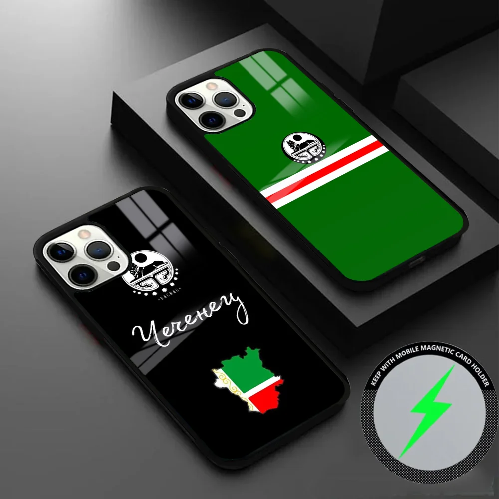 Chechen National Flag Phone Case For iPhone 16 15 14 13 12 11 Pro Max Plus Mini Magsafe Mirror Wireless Magnetic Cover