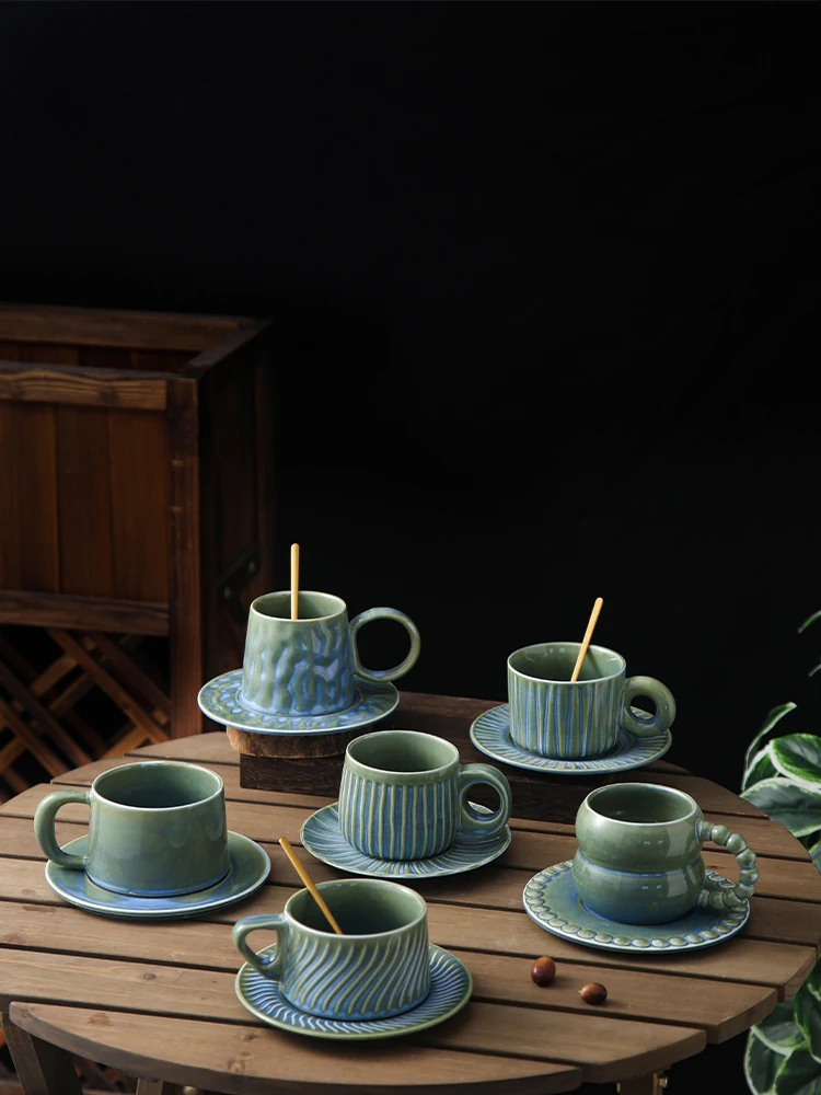 Simple Nordic Luxury European Home Ceramic Coffee Cup Tea Set Afternoon Tea Office Retro Flower Tea Ceramic Cup Couple Mug
