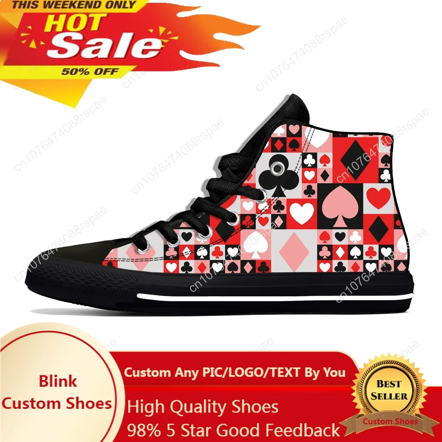 

Summer Playing Card Symbol Poker Casino Funny Board Shoes Casual Shoes High Top Lightweight Breathable Men Women Hot Sneakers