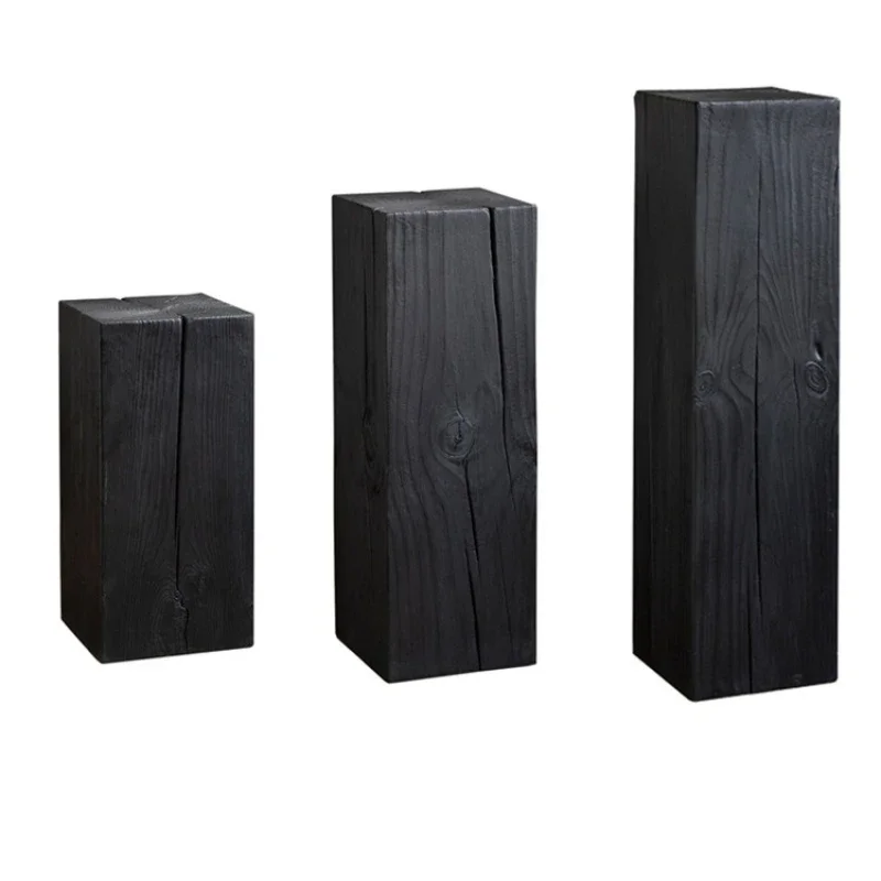 Wabi Sandy Wind Square Charcoal Wood Door B & B Creative Retro Wood Pile Flower Stand Edge Several Designer Log Bonsai Stand