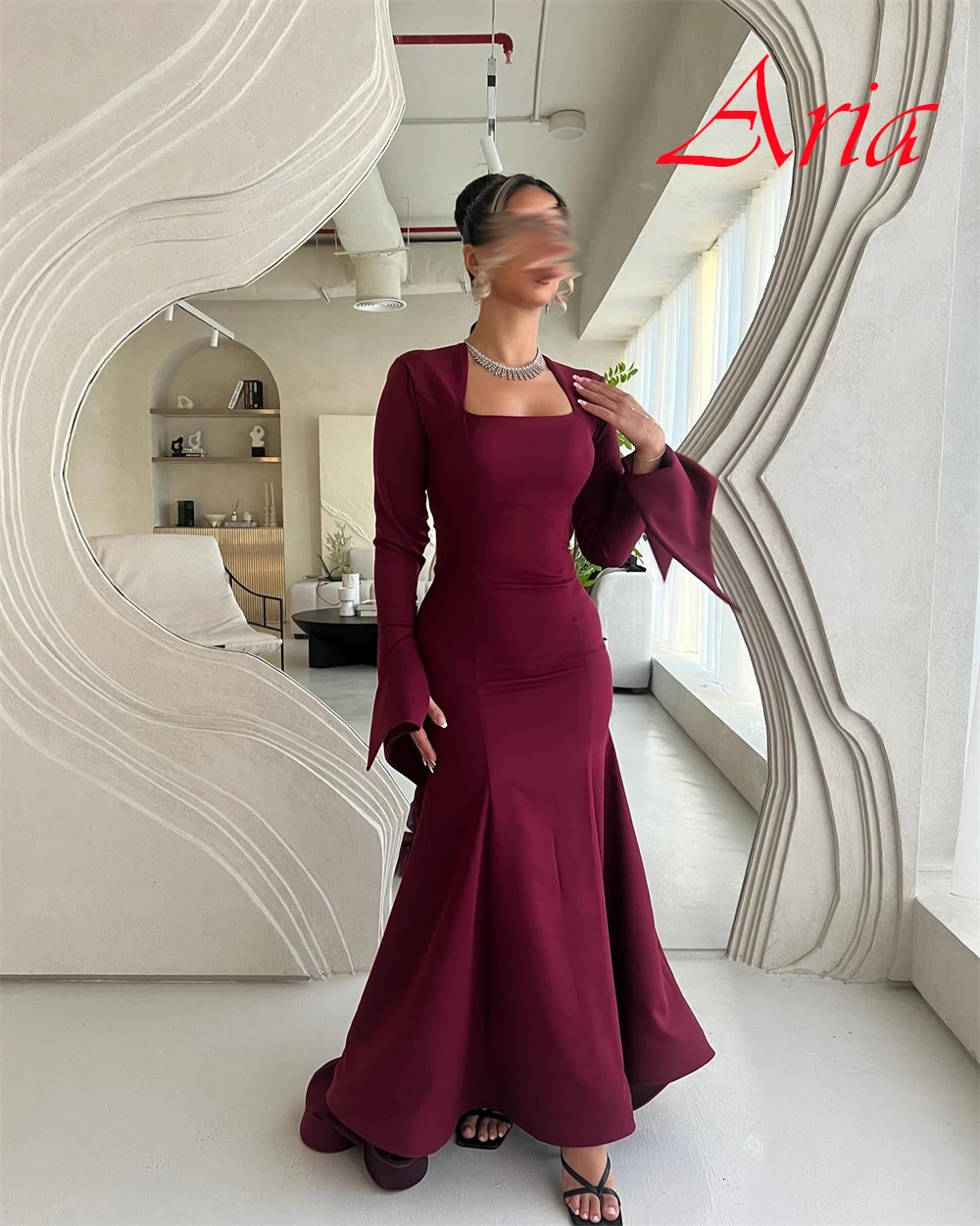 Op maat gemaakte klassieke jersey avondjurk Eenvoudige galajurken met vierkante kraag Hoge kwaliteit sweep trein Jurken voor speciale gelegenheden