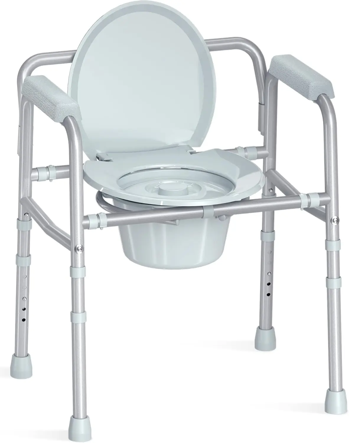 

3-in-1 Bedside Commode Chair with Sturdy Support, Portable Toilet with 7.5Qt Bucket for Seniors, Silver