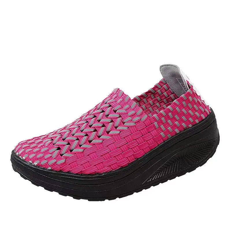 Woman Hand Woven Wedges Casual Shoes Thick Sole Non Slip Spring Summer New Shallow Slip On Round Toe Lightweight Walking Shoes