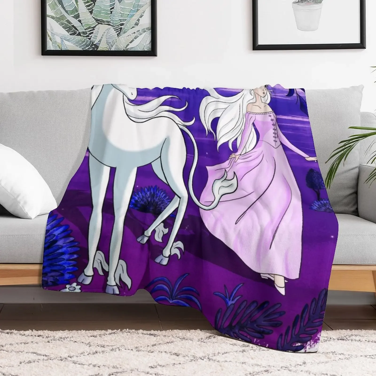 The Last Unicorn Lady Amalthea Throw Blanket Bed linens decorative Blankets