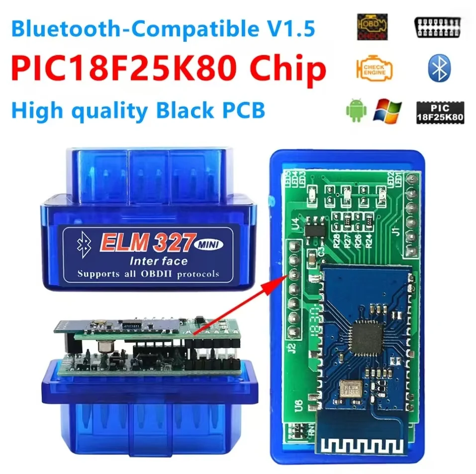 

2Layer Hardware V1.5 Chip PIC18F25K80 ELM327 Bluetooth V1.5 Auto Code Reader Super MINI ELM 327 Works Android Symbian Double PCB