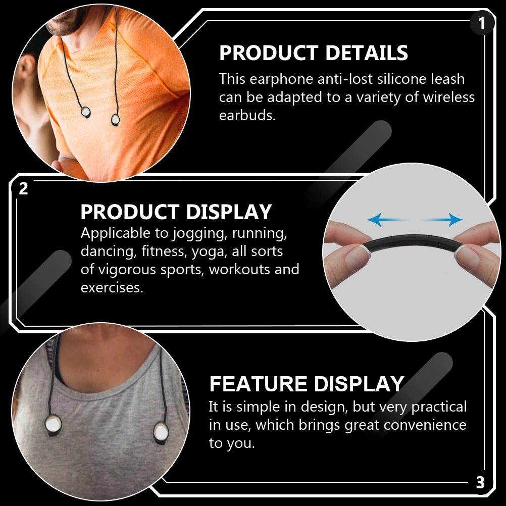 

2pcs Anti-Lost Rope For Wireless Earbuds Silicone Earphone Neck Cord Strap Secure Fit For Running Yoga Sports Workouts Earbuds