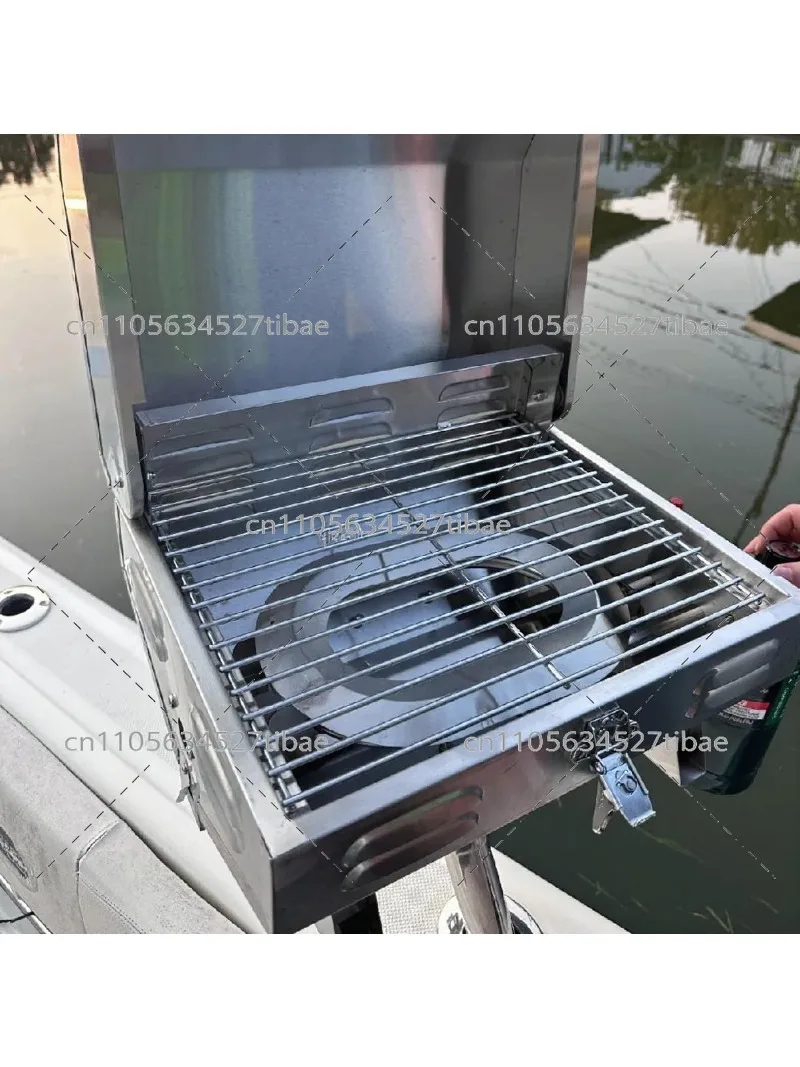 Marine Stainless Steel Portable Gas BBQ Grill with Mounting Base for Boat Yacht Fishing Camping