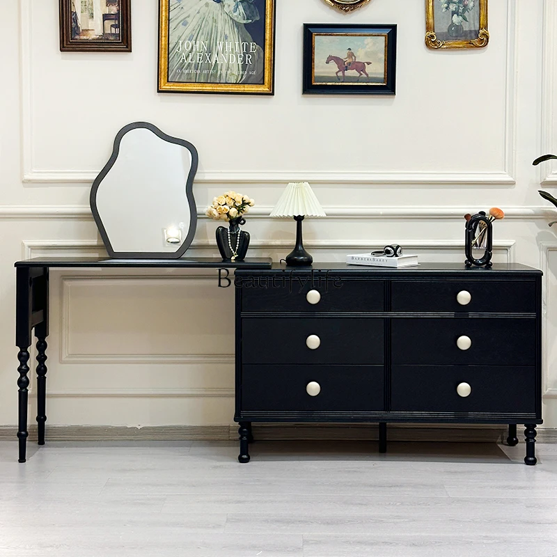 

Pure Solid Wood Makeup Table, Extendable Bedroom Bedside Chest of Drawers and Dressing Table Integrated