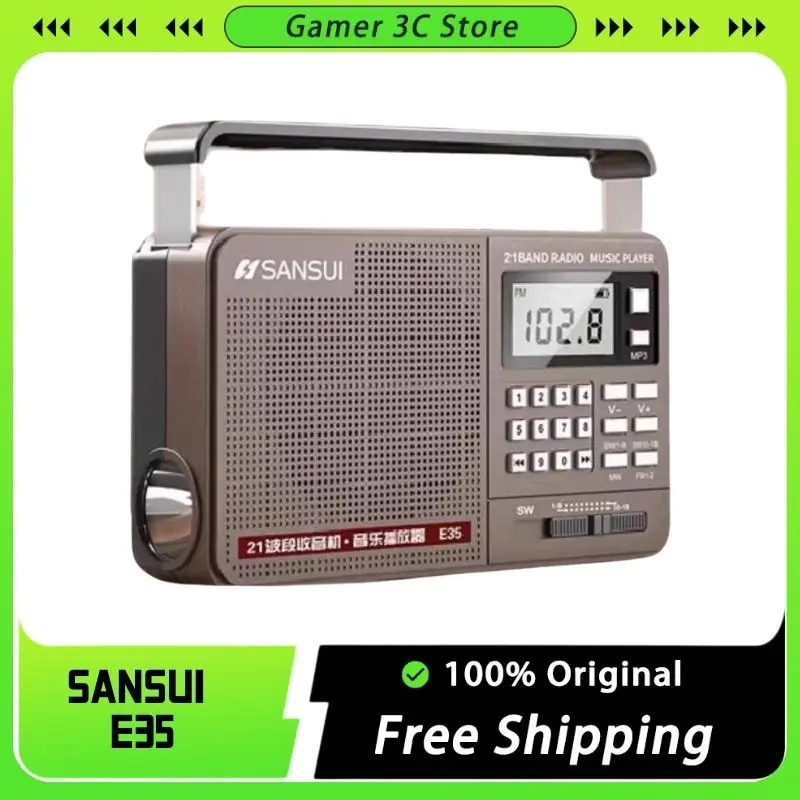 

SANSUI E35 Full Band Radio Bluetooth Digital Retro Radio Hifi Portable USB/TF/Mp3 U-Disk Music Player Speaker LED Flashlight