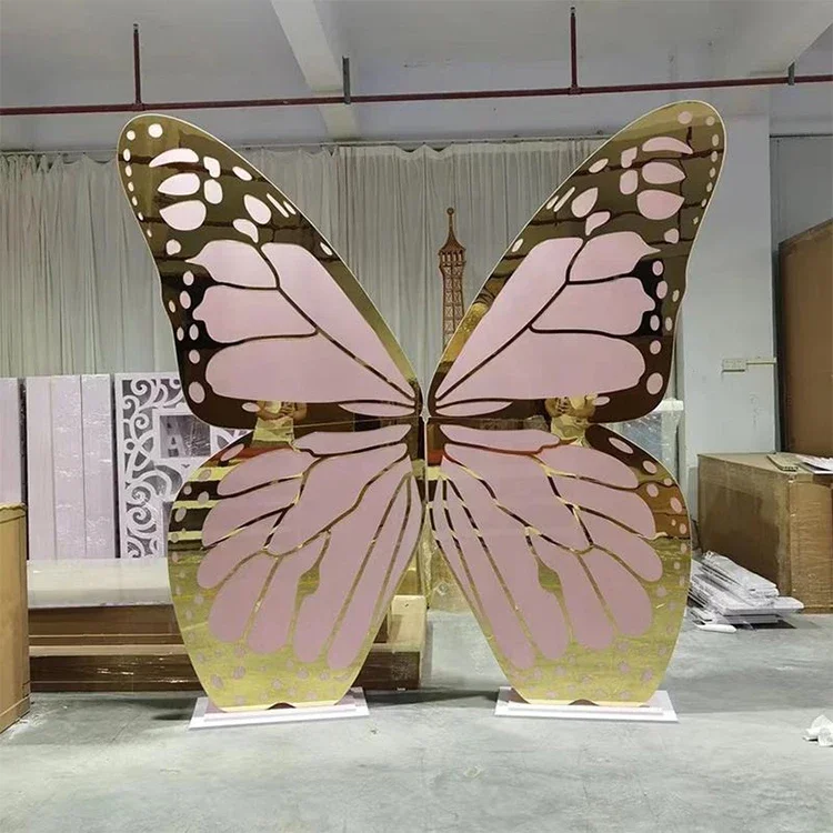 Colorful Pink Butterfly Wings Large Pvc Acrylic Butterfly Shape Backdrop Stand for Party Events Wedding Baby Shower