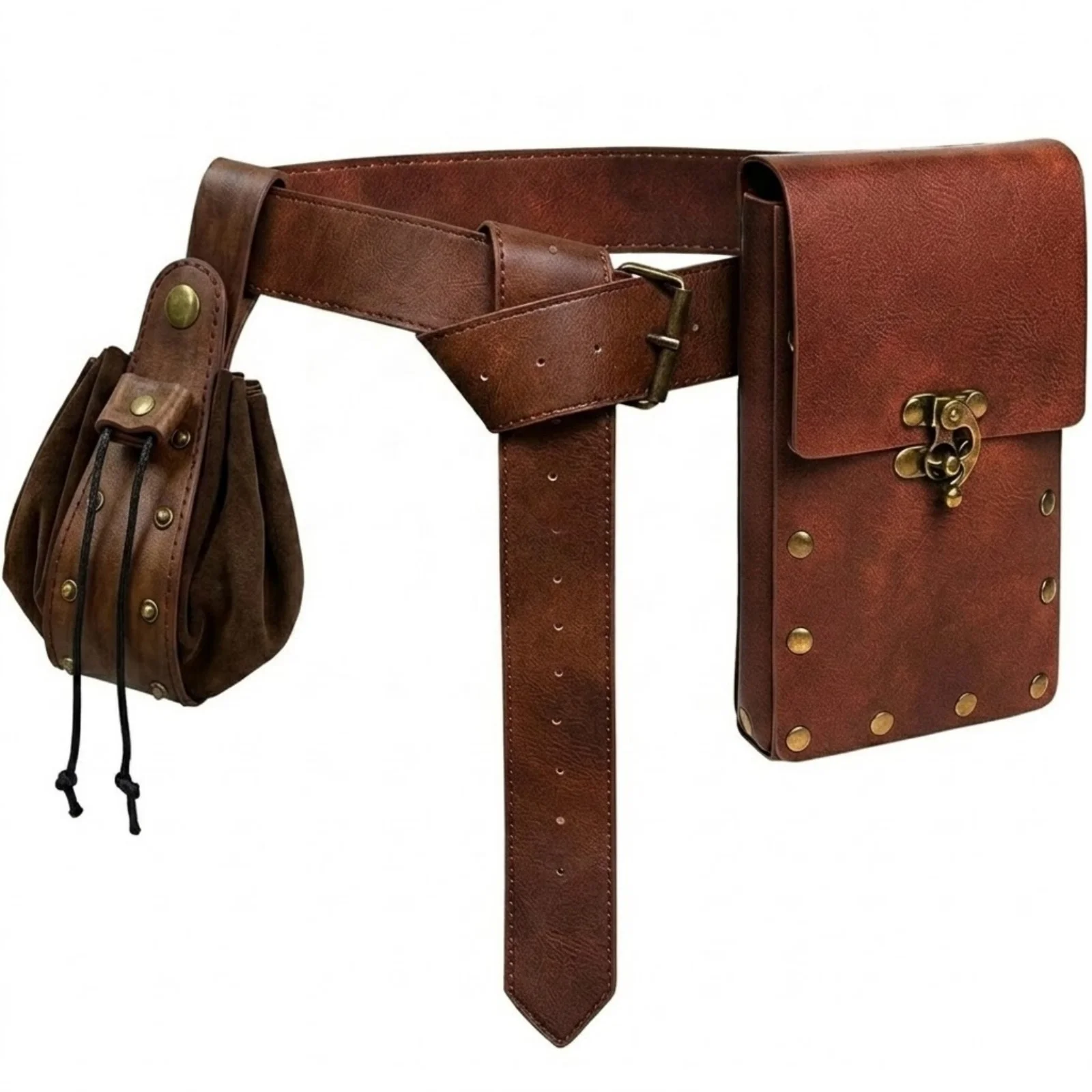 

3PCS Cosplay Props Leather Waist Belt with Fanny Pack Drawstring Coin Pouch for Stage Performance Renaissance Fairs