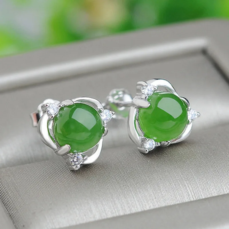 Crafts 925 Silver , Jadeite Drop Earrings, Hetian Jade Ear Accessories
