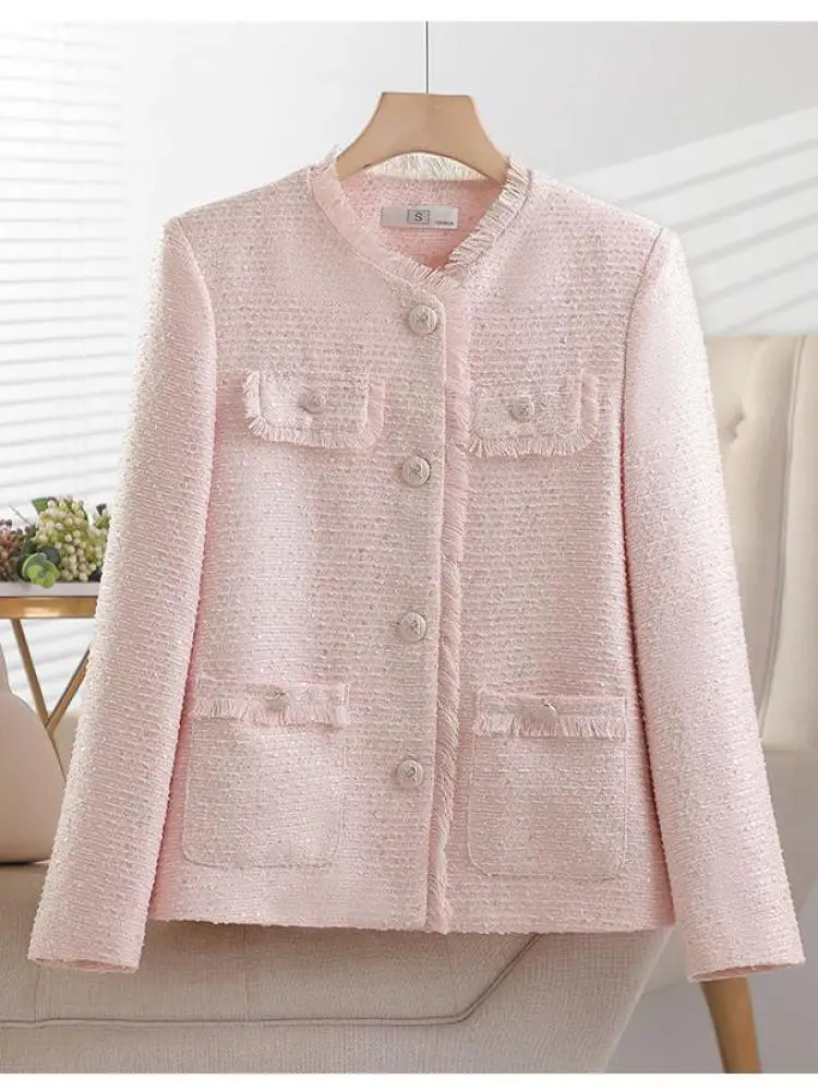 

Корейский ретро розовый, бежевый женский однобортный пиджак с блестками, новинка 2025, весна-осень, красный темпераментный топ богини, популярный