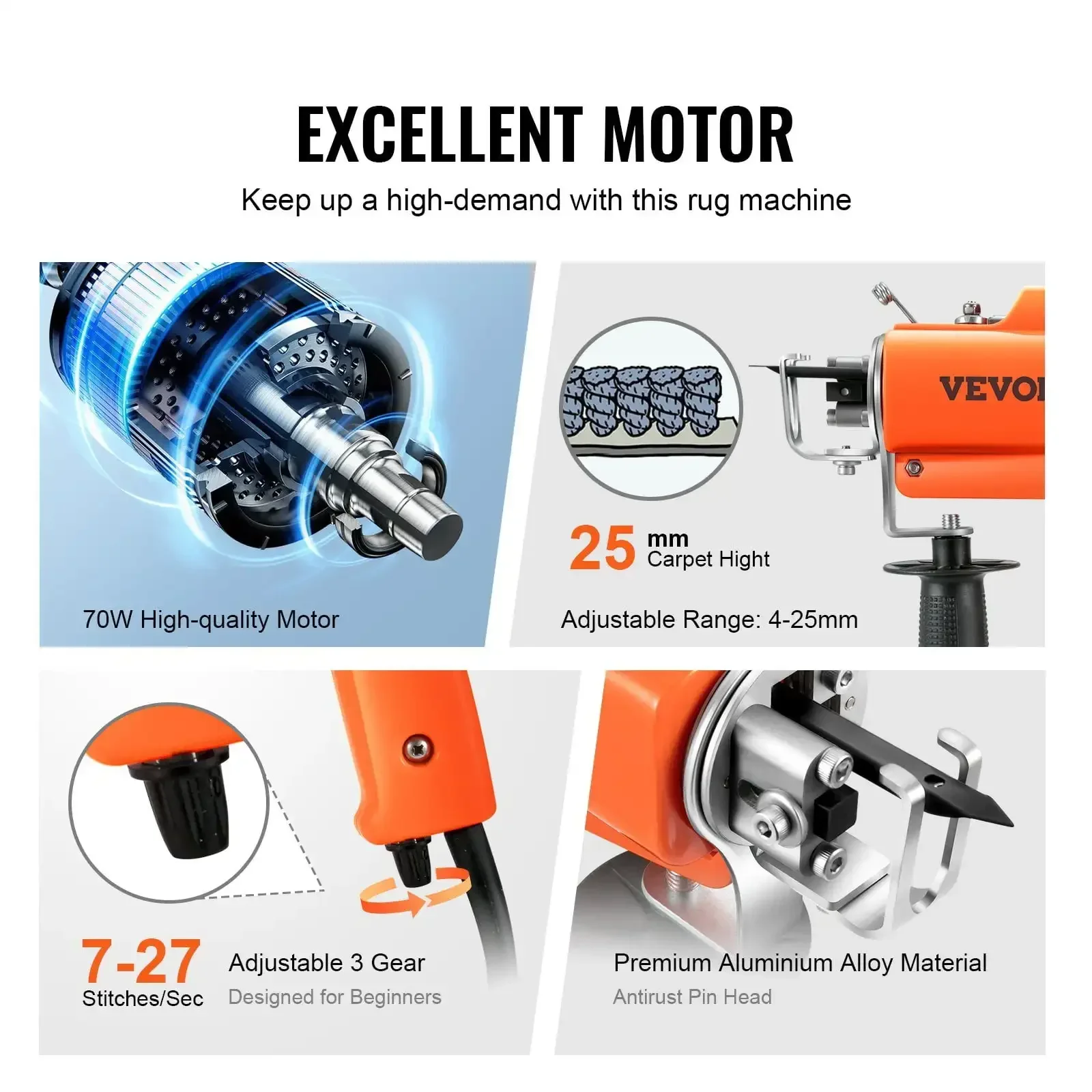 Electric Carpet Tufting Machine Weaving Flocking Kit Cut Pile & Loop Pile