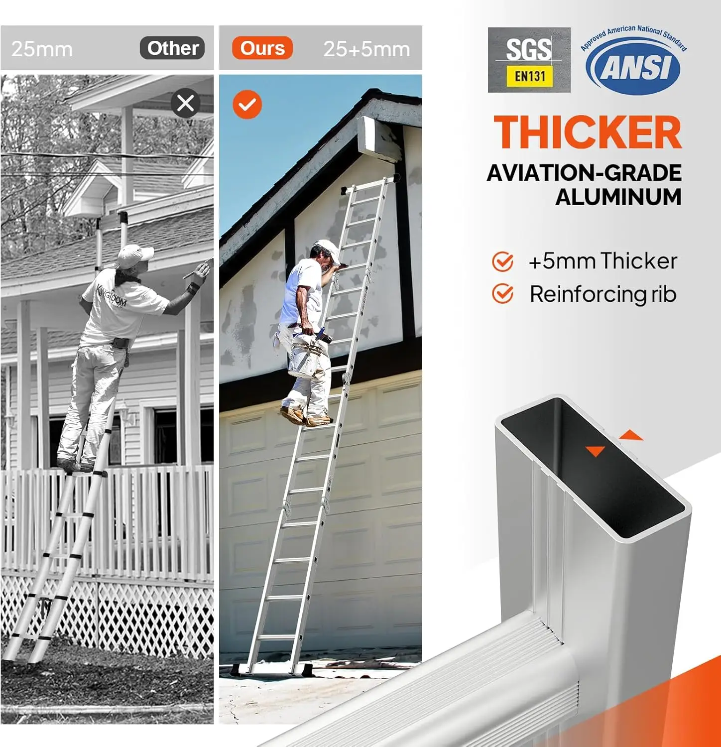 15.5FT Folding Ladder Multi-Purpose Aluminium Extension 7 in 1 Step Heavy Duty Combination EN 131 Standard