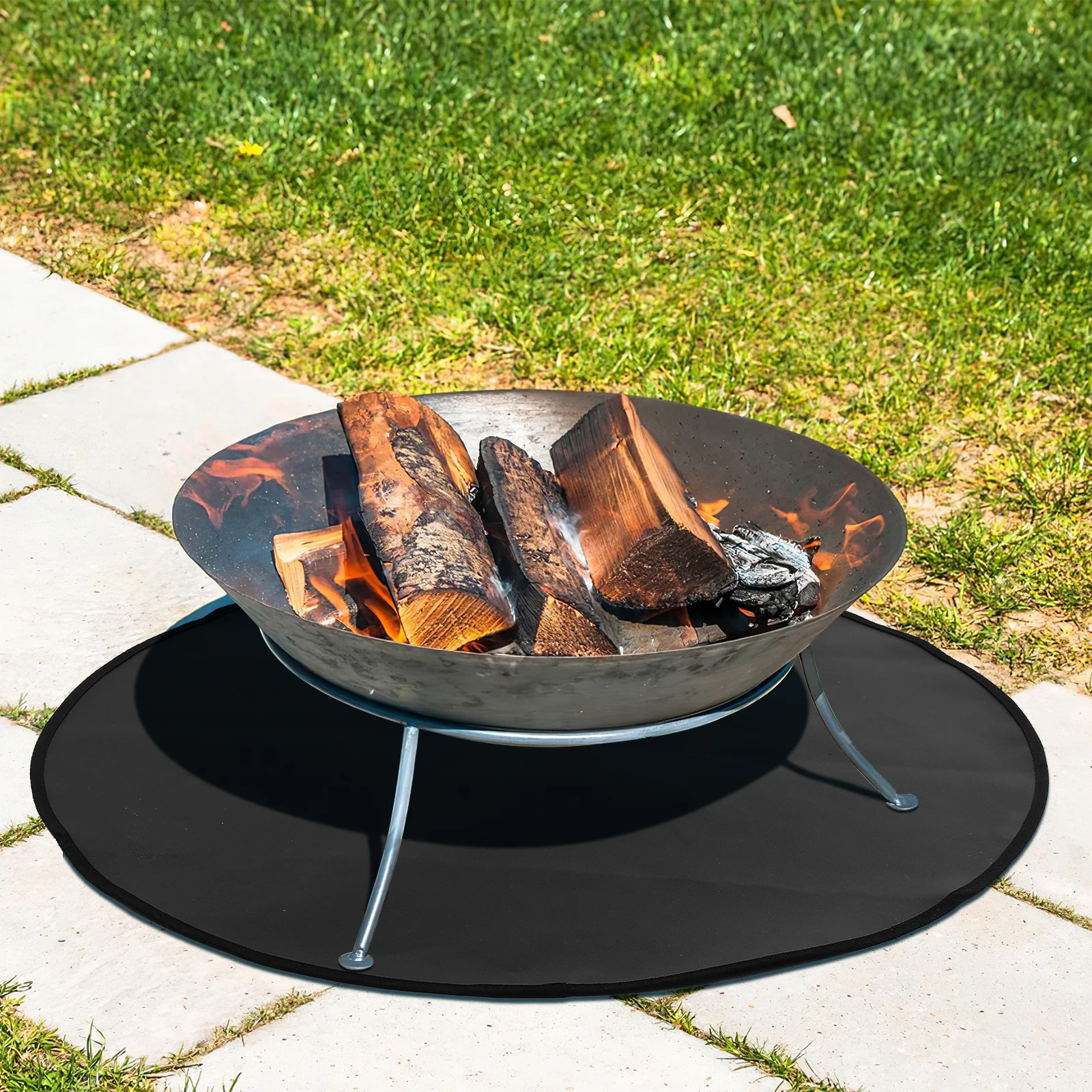 

Fireproof for Outdoor Grill Deck Protector Heat Resistant Stove Pit Mat Large Round Flame Retardant Floor Mat Easy Storage