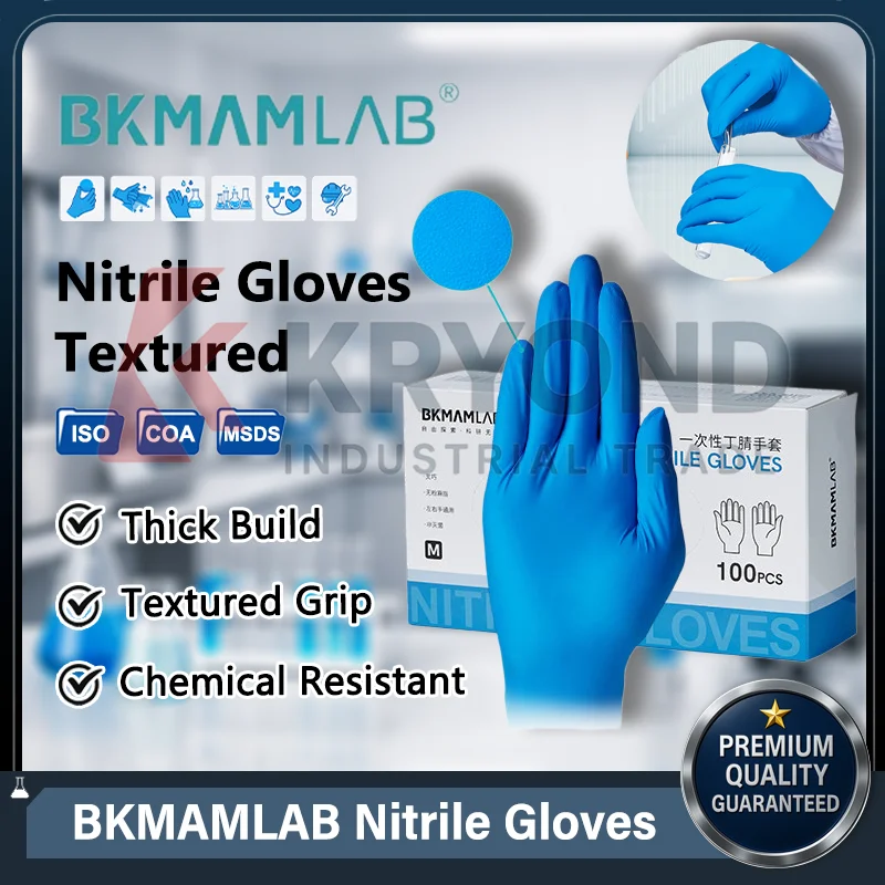 BKMAMLAB Disposable Nitrile Gloves Powder Free Thick Protective HandwearLaboratoryChemicalExperimentMedicalAcid Alkali Resistant