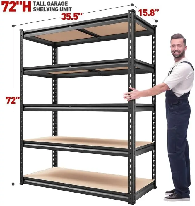 2000LBS garage shelves, 72 inch high storage shelves, heavy-duty shelves, 5-layer metal shelves