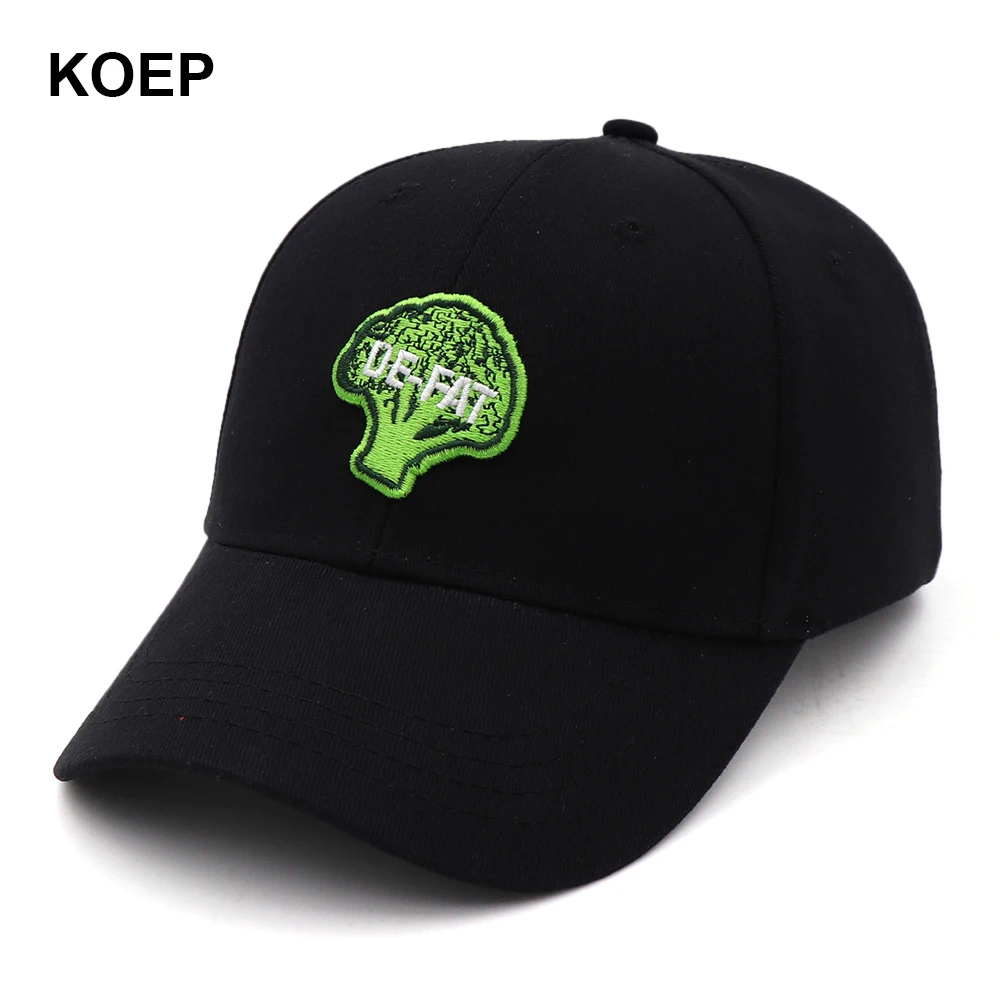 KOEP 2022 New Cotton Black Baseball Cap Women DE-FAT Broccoli 3D Embroidery Fitness Exercise To Lose WeightHip Hop Hat For Men