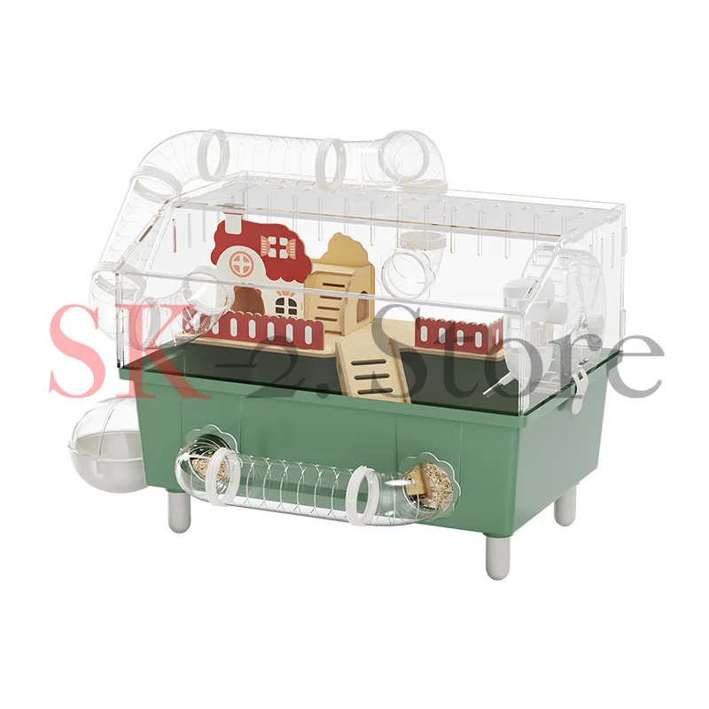 Deluxe Transparent Acrylic Hamster Villa Guinea Pig Cage with Double Layer Tunnel Large Mouse House for Tiny Pets