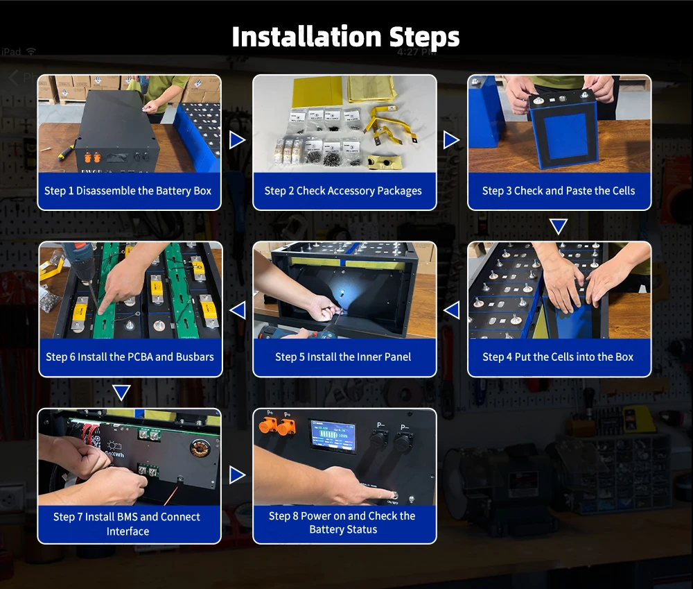 صندوق أدوات بطارية Lifepo4 PWOD 48 فولت يدعم 280AH إلى 360AH مع خلية ذكية 16S 200A BMS Lifepo4 لتخزين الطاقة المنزلية