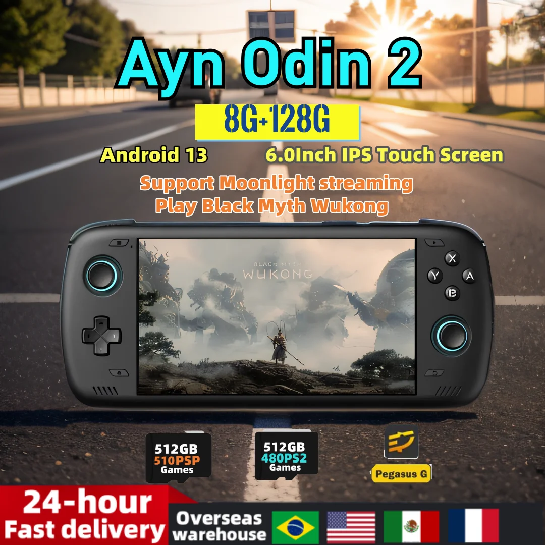 

Ayn Odin 2 Retro Handheld Game Console Android 13 6 Inch HD Touch Screen 8G+128G Video Player Wifi Bluetooth wukong black myth