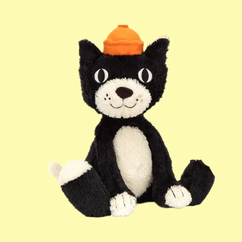 متعة الكرتون قبعة يرتدي أسود أبيض القط أفخم دمية لطيف لينة رفيق شفاء القط هلام دمية وسادة حلية هدايا عيد الميلاد لعبة