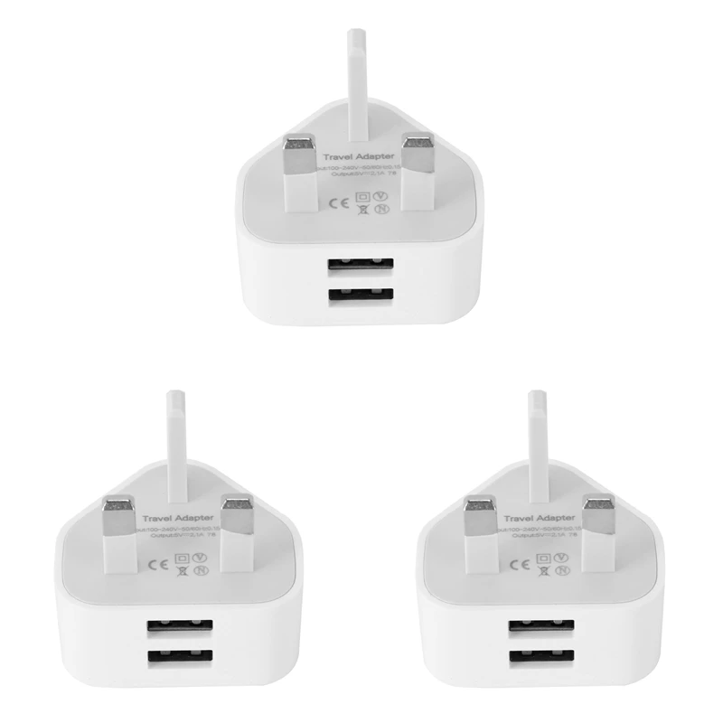 2025 New-3X Universal USB UK Plug 3 Pin Wall Charger Adapter With USB Ports Travel Charger Charging For Phone Ipad(2 Port)