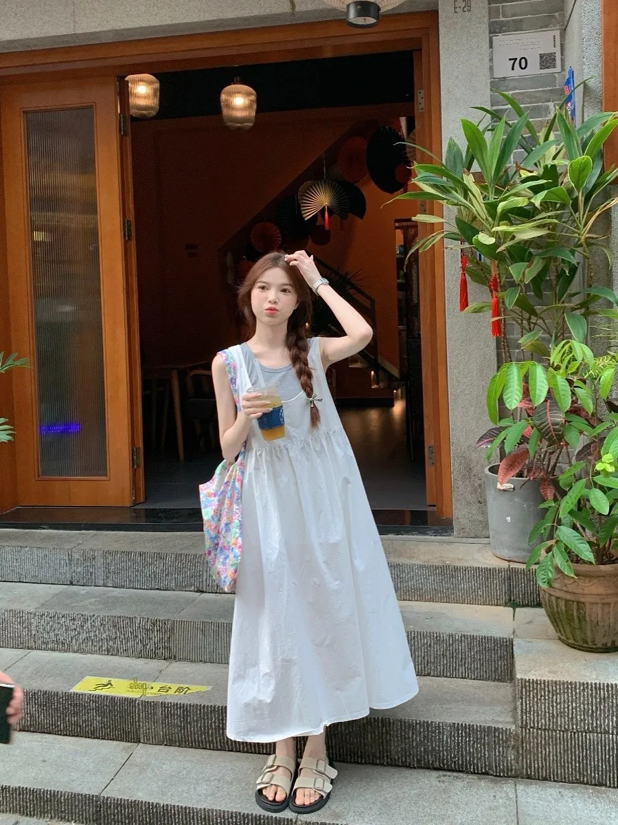 

Ele White Strapl Dr Women's Loose Faionable Youthful Casual Skirt Chinese Brand 2024 Summer Collection