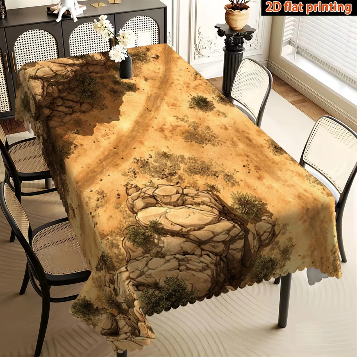 Map Tablecloth, Vintage Treasure Map Rocky Wilderness Print Cover, Washable Table Cloth for Party, Adventure Home Table Decor