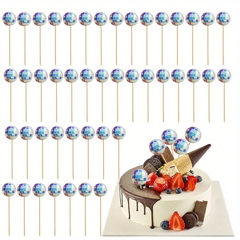 

20 шт. серебристые топперы для торта в виде диско-шара, идеально подходят для вечеринок в стиле дискотеки 70-х годов, дней рождения и тортов