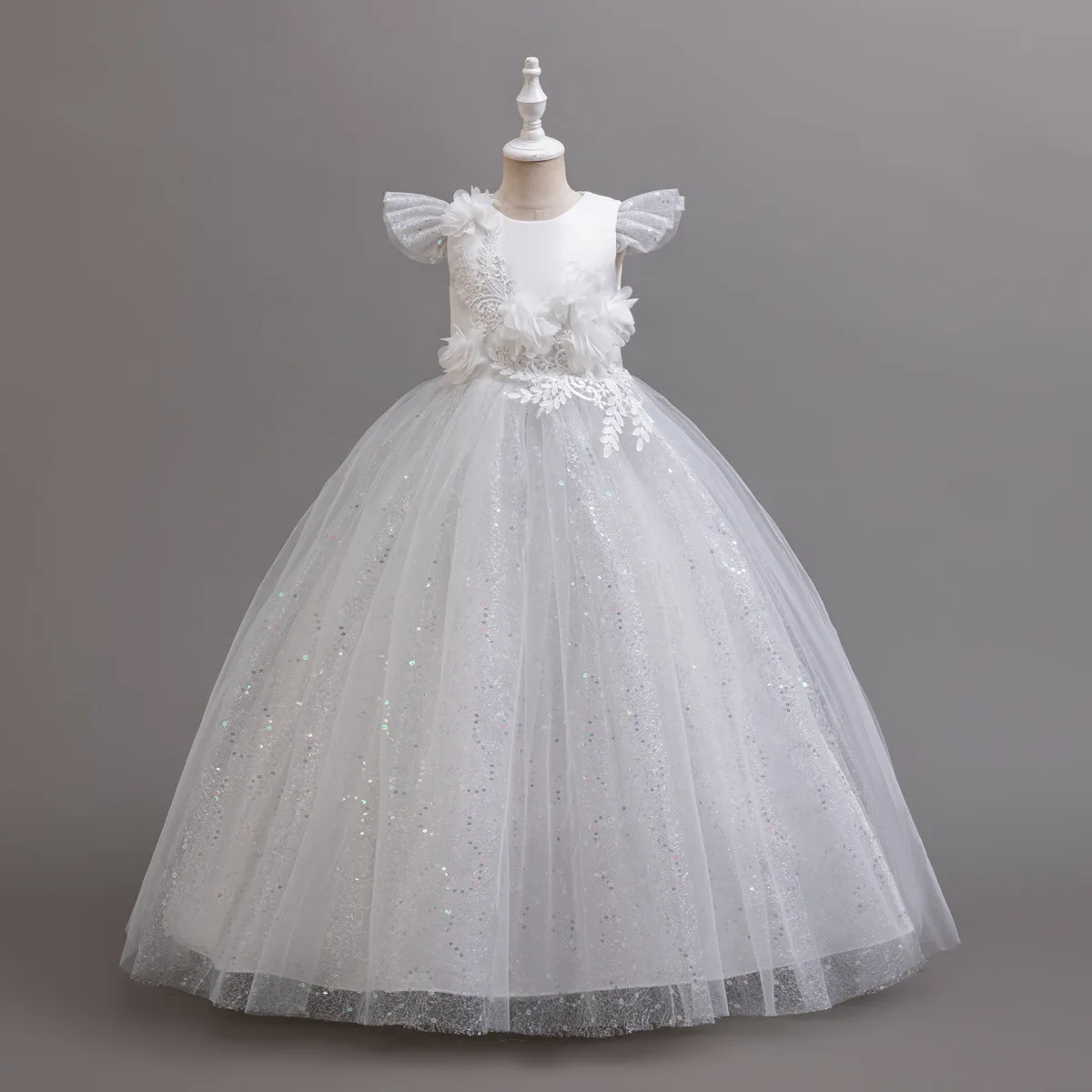 

Girls Elegant Princess Dress Sequined Tulle with 3D Flowers Perfect for Children's Birthday Party & Girls Party