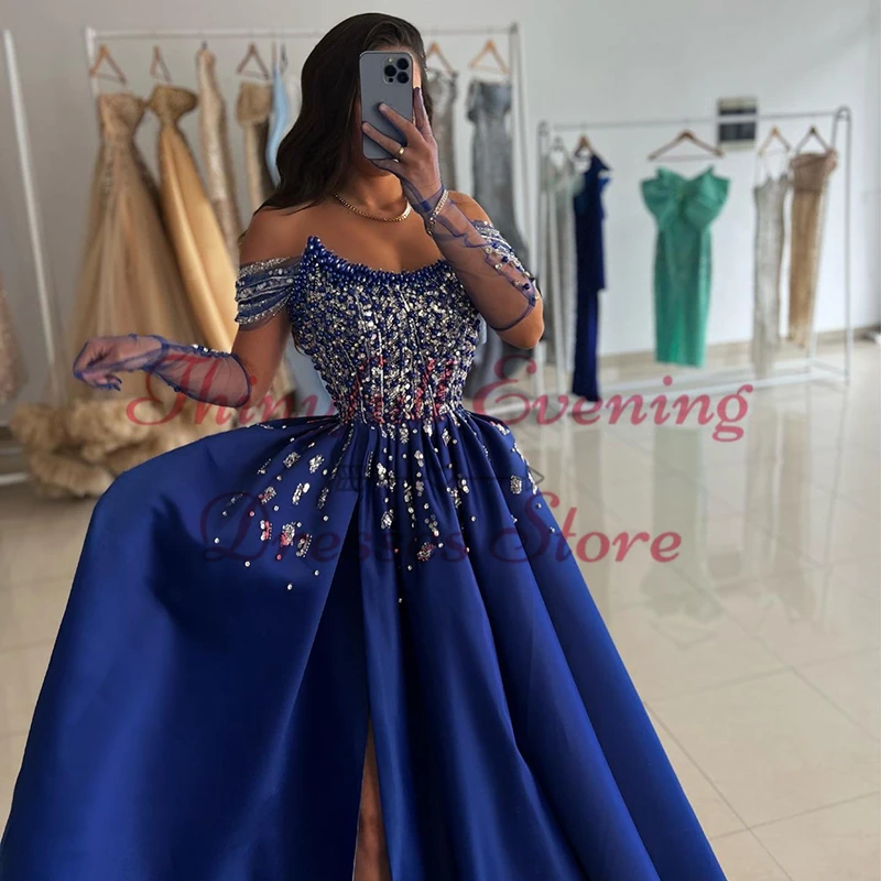 Thinyfull 2024 A-Line Prom Evening Dresses Strapless Beadings Side Slit Party Dress Formal Night Cocktail Prom Gowns Custom Size