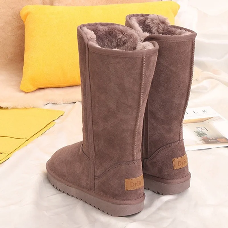 Bottes de neige en cuir véritable pour femmes et filles, imperméables, chaudes, fourrure australienne, plus velours, hauteur genou, hiver, dames classiques, 2023