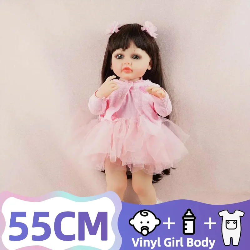 

JOYORA 22in 55cm Reborn Baby Girl Doll Silicone Vinyl Full Body Bebe Doll Newborn Long Hair Kids Playmates Birthday Gift Toy