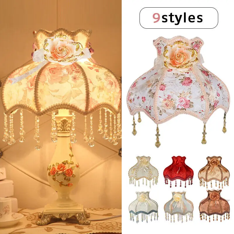 European Style Lampshade Household Light Lamp Cover European Vintage High-End Cloth Art Bead Lace Lampshade for Home Decor