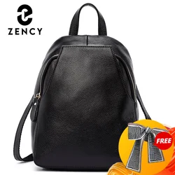 Zency Women's Genuine Leather White Backpack Ladies Fashion Travel Bags Daily Holiday Knapsack Preppy Style Girl's Schoolbags
