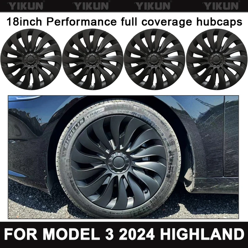 4PCS HubCap for New Tesla Model 3 Highland 2024 18 Inch Performance Replacement Wheel Cap Automobile Full Rim Cover Accessories