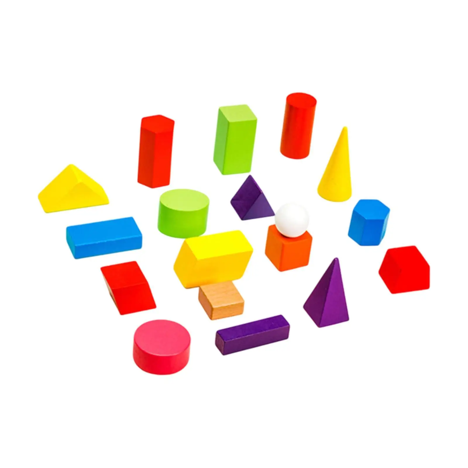 18x Hout Geometrische Solids 3D Vormen Diverse Kleur Wiskunde Leren Patroon Blokken 3D Vorm Blokken voor Onderwijs Home Reizen