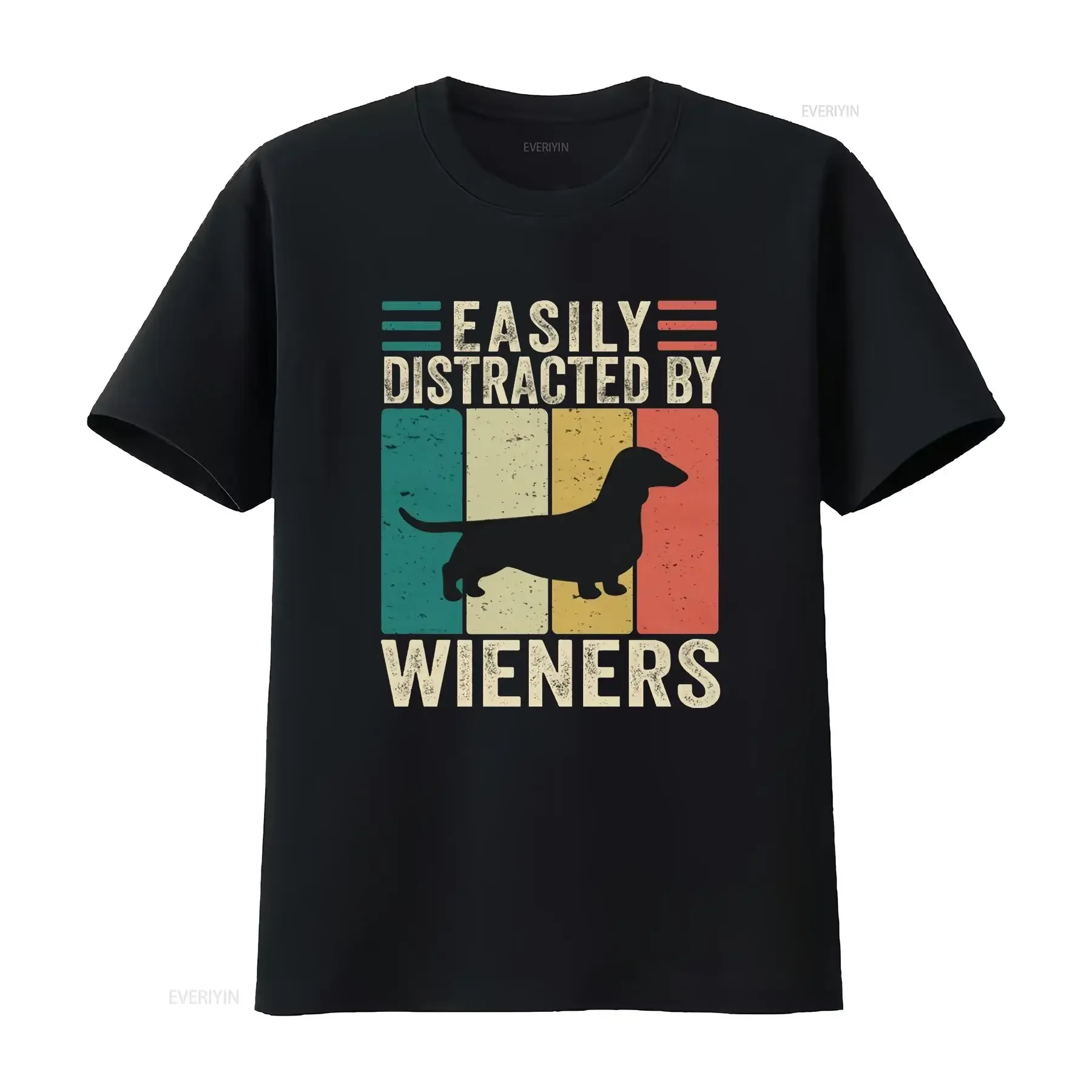 Easily Distracted By Wieners Wiener Dog T Shirt s Dachshund vintage Washed homme streetwear Soft designer clothes Stretched