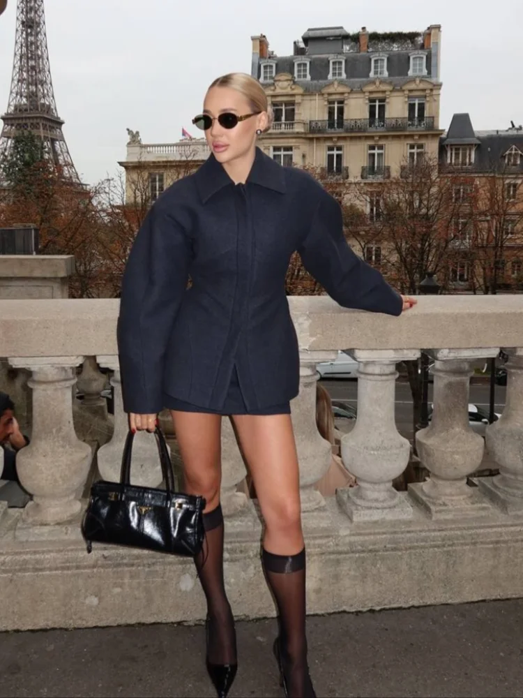 

Однотонное короткое шерстяное пальто с лацканами, женское элегантное тонкое пальто с длинными рукавами и поясом, 2021, женская повседневная повседневная верхняя одежда для повседневного использования