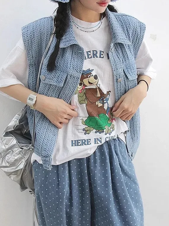 

Джинсовый жилет с воротником в стиле ретро, женская верхняя одежда, жилет с двойной вышивкой и 3D-накладкой для похудения, жилет Jaet