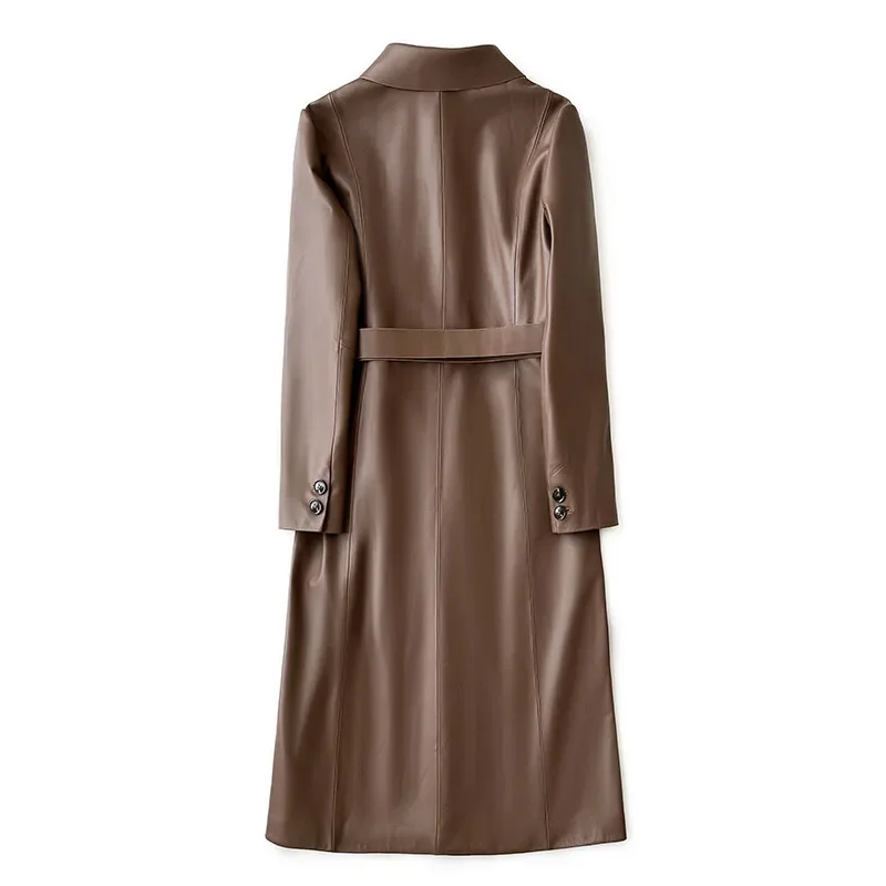 Ceinted Lange 100% Schapenvacht Echt Leren Jas Herfst Winter Kantoor Dames Windjack Trenchcoat Luxe Mode Overjas