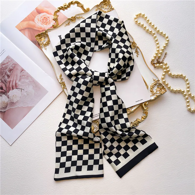 Fashion Women Luxury Print Silk Ribbon Female Foulard Floral Headband Neck Suit Scarf Hair Band Kerchief Neckerchief Accessories