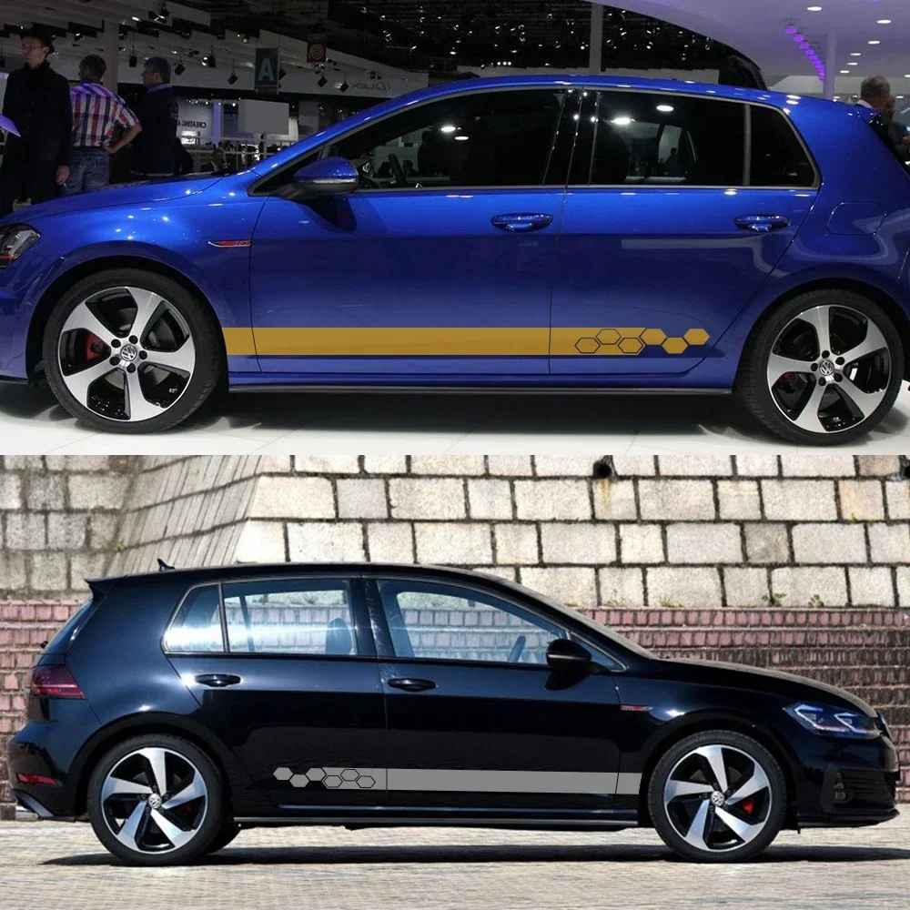 2Pcs Car Door Long Stripe Sticker Vinyl Decals For Volkswagen VW Golf 8 5 6 7 GTI R MK8 MK7 MK6 Polo 6R Auto Tuning Accessories