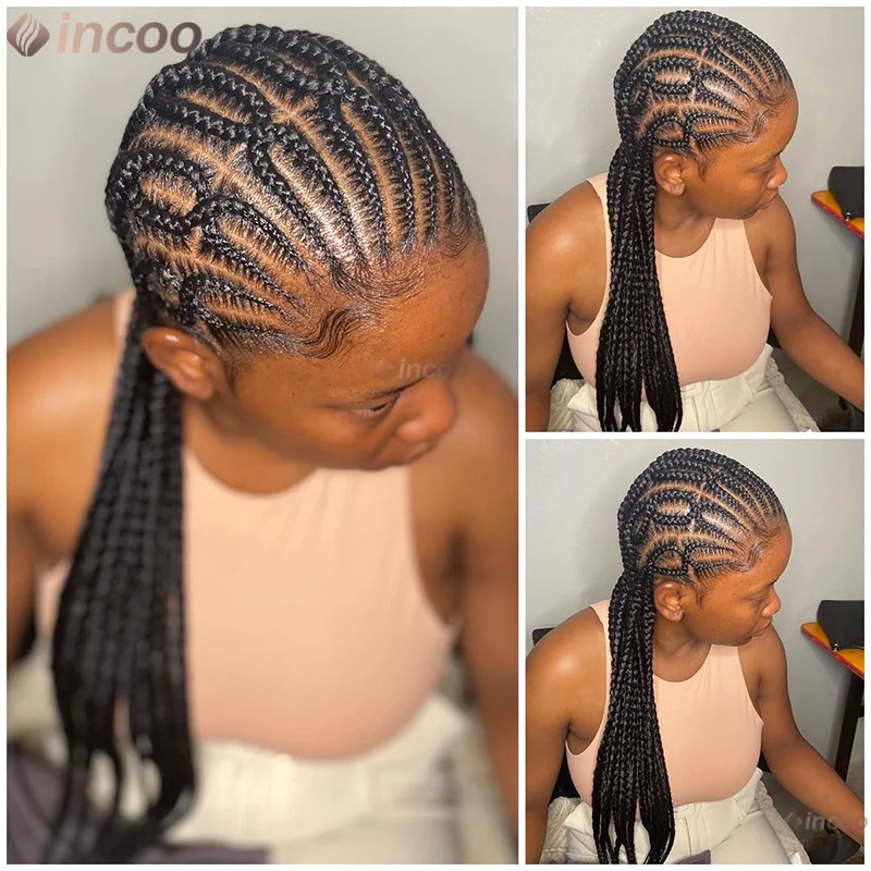 

36" Synthetic Braided Wigs For Black Women Knotless Box Braiding Wig Full Lace Wig African Braid Wig Cornrow Braids Lace Wigs
