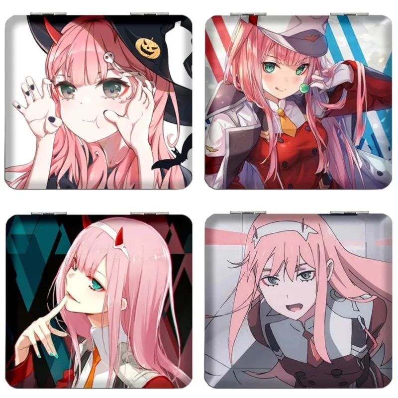 7×6cm Darling in the FranXX, Folding Double-sided Makeup Mirror, Anime Cute, Mini Portable Travel, Girls, Magnifying, Square